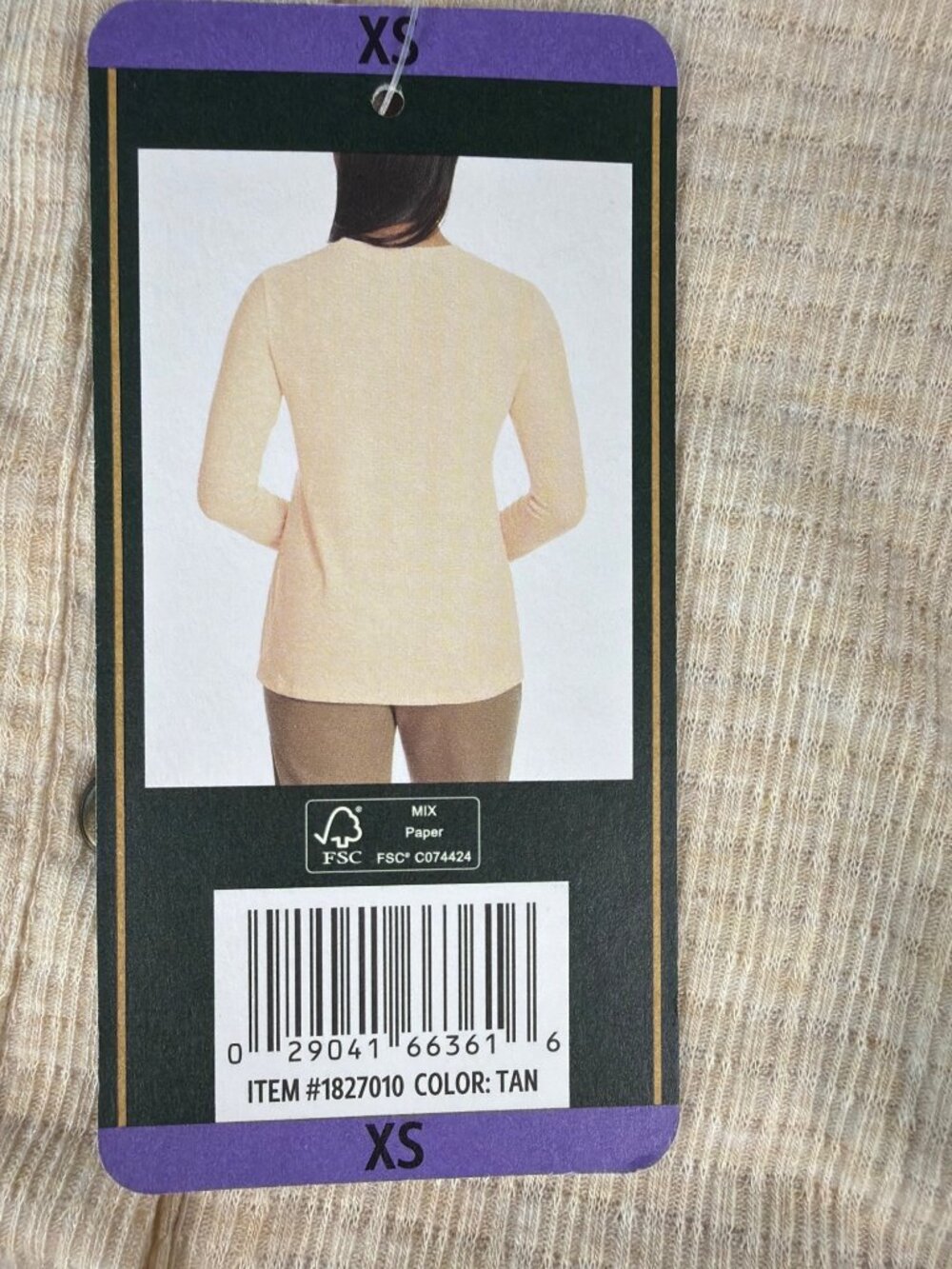 G.H. Bass & Co. XS Textured Henley Top In Tan Long Sleeve Button Detail - Picture 3 of 4